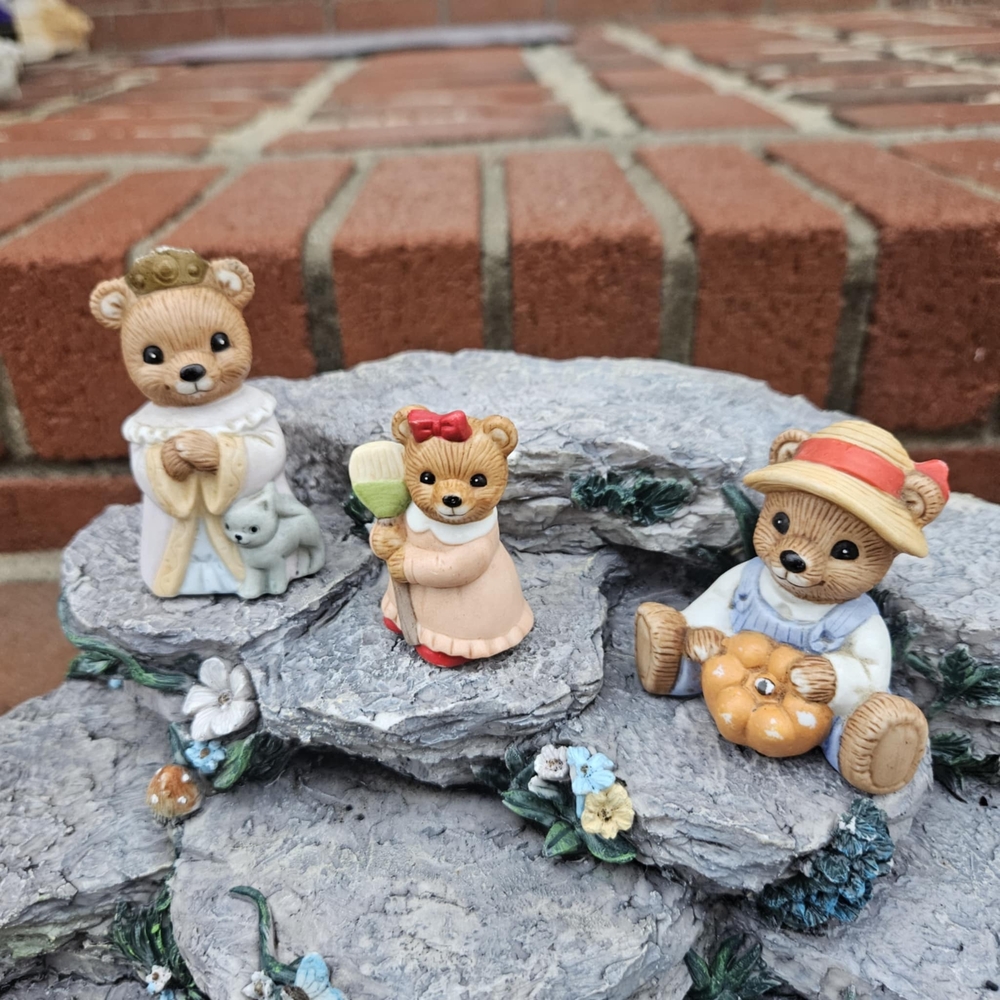 Vintage Ceramic HomCo Fall Themed Bear Figurines Set of 3